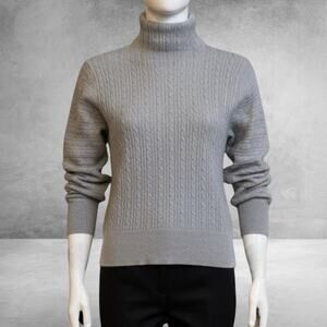Tahari Gray Cable Knit Mock Neck Sweater Women’s Long Sleeve Classic Cozy- M